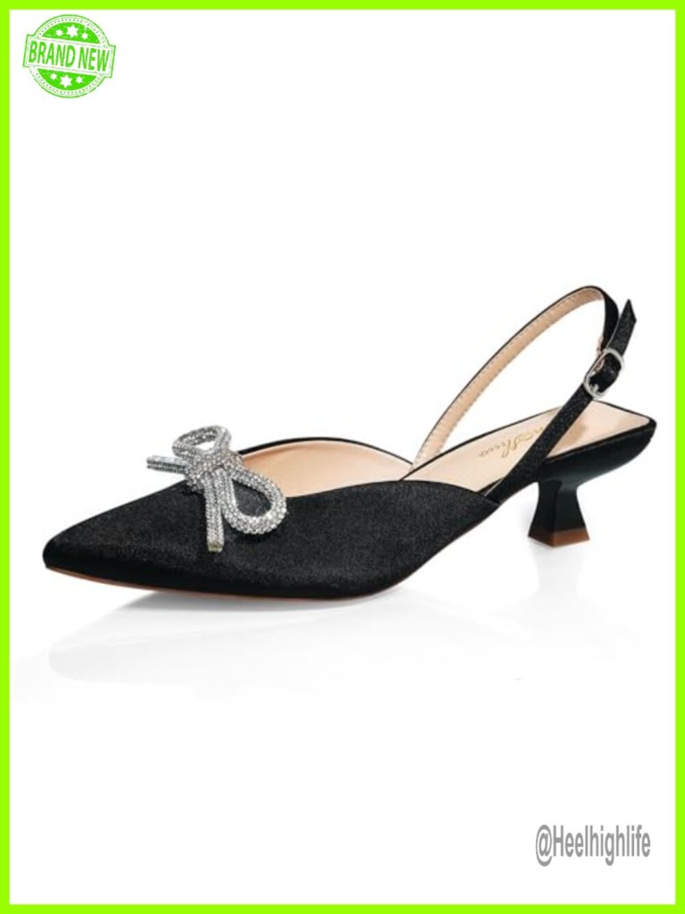 Kitten Heel Slingback Pointed Toe Pumps with Rhinestone Bow